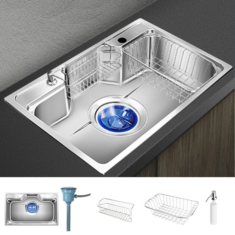 Contemporary Style Kitchen Sink Pure Color Stainless Steel 2 Holes Drop-In Kitchen Sink