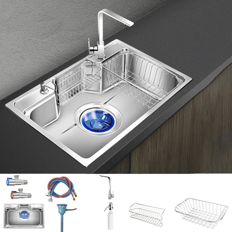 Contemporary Style Kitchen Sink Pure Color Stainless Steel 2 Holes Drop-In Kitchen Sink