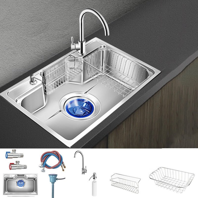 Contemporary Style Kitchen Sink Pure Color Stainless Steel 2 Holes Drop-In Kitchen Sink