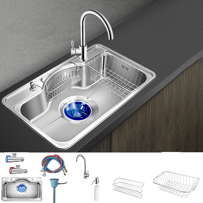 Contemporary Style Kitchen Sink Pure Color Stainless Steel 2 Holes Drop-In Kitchen Sink