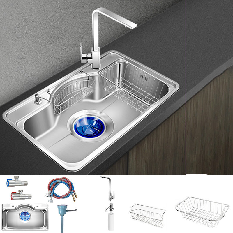 Contemporary Style Kitchen Sink Pure Color Stainless Steel 2 Holes Drop-In Kitchen Sink