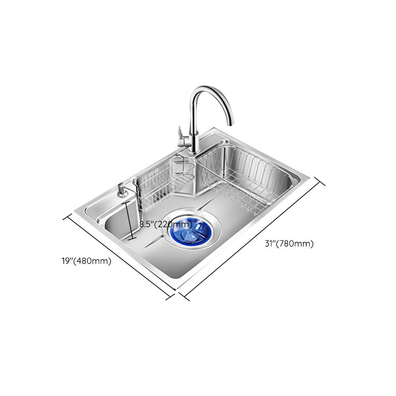 Contemporary Style Kitchen Sink Pure Color Stainless Steel 2 Holes Drop-In Kitchen Sink