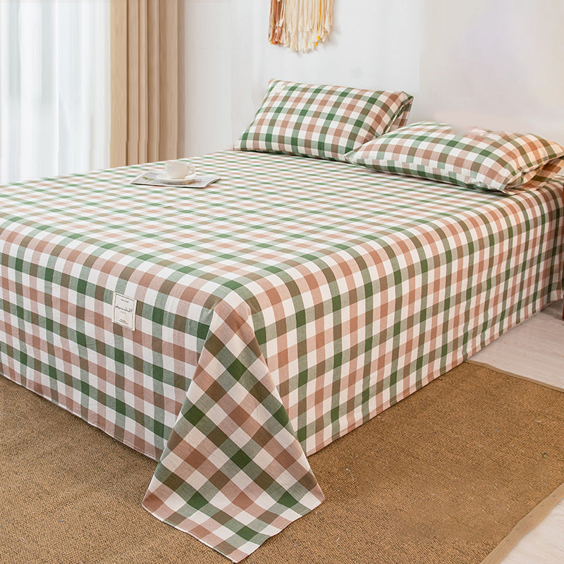 Cotton Sheets Plaid Pattern Breathable Soft Fade Resistant Bed Sheet