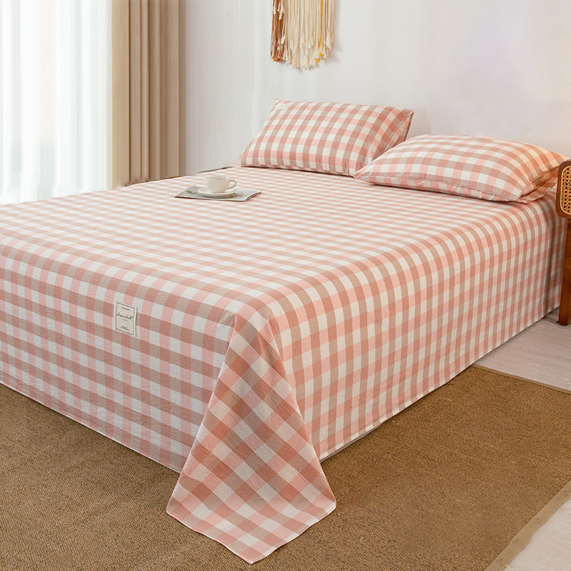 Cotton Sheets Plaid Pattern Breathable Soft Fade Resistant Bed Sheet