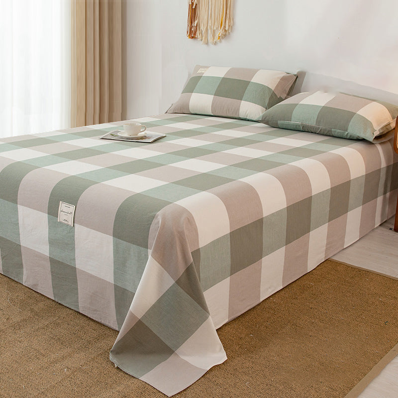 Cotton Sheets Plaid Pattern Breathable Soft Fade Resistant Bed Sheet