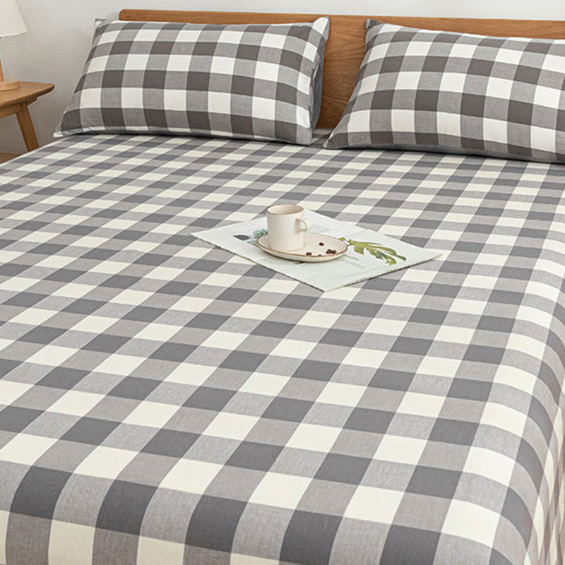 Cotton Sheets Plaid Pattern Breathable Soft Fade Resistant Bed Sheet