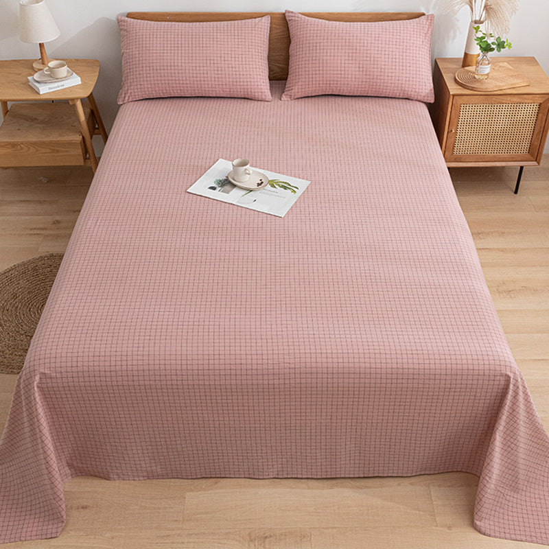 Cotton Sheets Plaid Pattern Breathable Soft Fade Resistant Bed Sheet