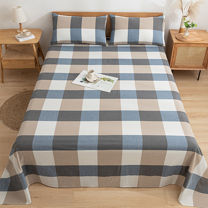 Cotton Sheets Plaid Pattern Breathable Soft Fade Resistant Bed Sheet