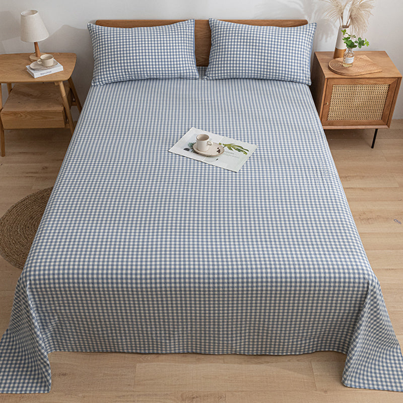 Cotton Sheets Plaid Pattern Breathable Soft Fade Resistant Bed Sheet