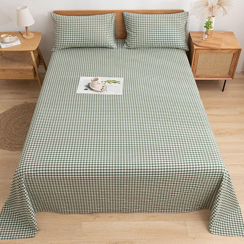 Cotton Sheets Plaid Pattern Breathable Soft Fade Resistant Bed Sheet