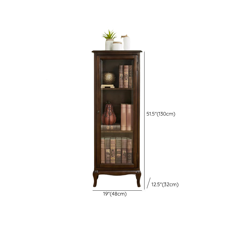 Modern Rubberwood Display Stand Glass Doors Hutch Buffet for Living Room