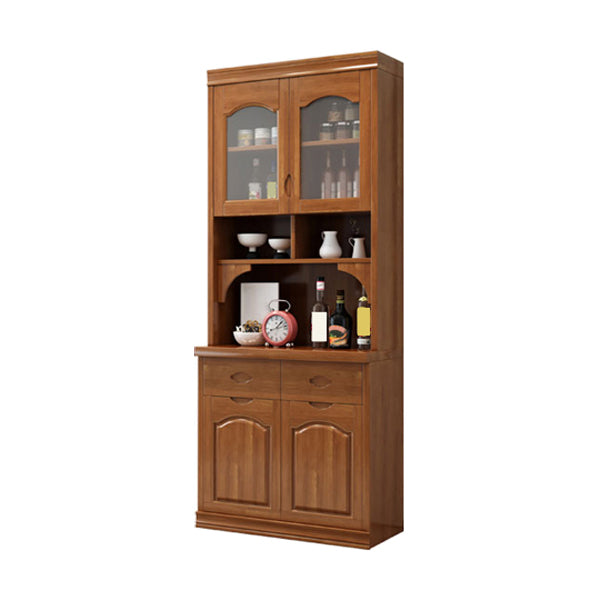 Modern Rubberwood Dining Hutch Glass Doors Hutch Buffet with Drawers for Living Room