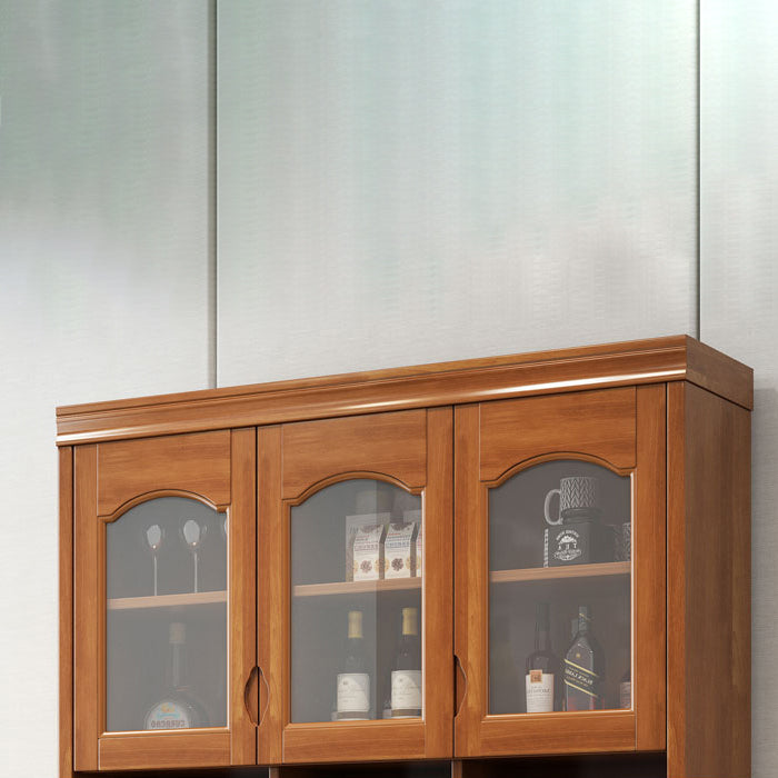 Modern Rubberwood Dining Hutch Glass Doors Hutch Buffet with Drawers for Living Room