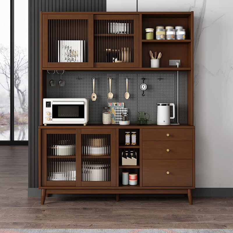 Modern Rubberwood Dining Hutch Glass Doors Hutch Buffet with Drawers