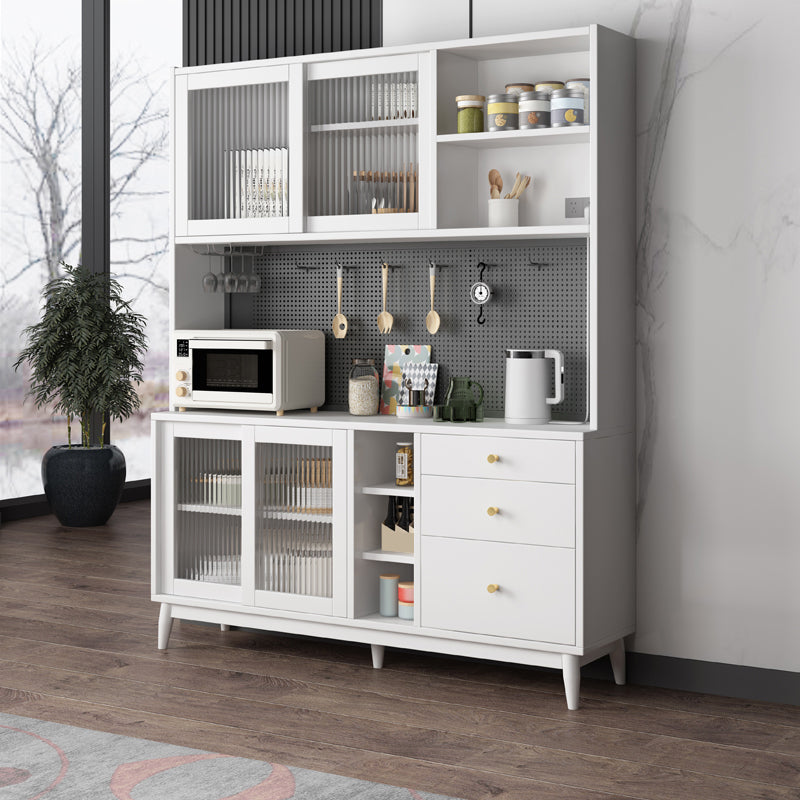 Modern Rubberwood Dining Hutch Glass Doors Hutch Buffet with Drawers