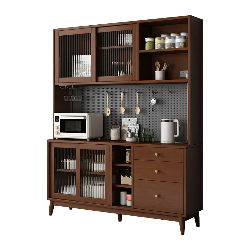 Modern Rubberwood Dining Hutch Glass Doors Hutch Buffet with Drawers