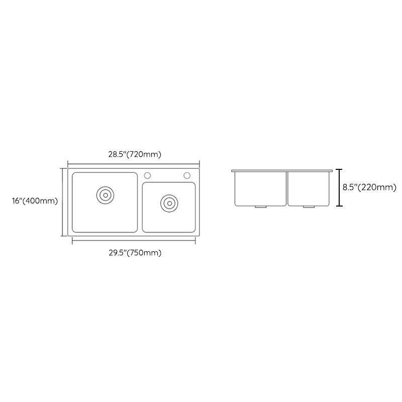 Modern Style Kitchen Sink Stainless Steel Dirt Resistant 2 Holes Drop-In Kitchen Sink