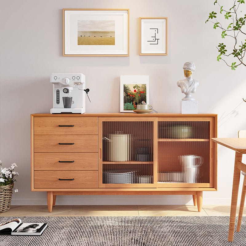 Modern Style Buffet Sideboard Solid Wood Sideboard with Cabinets and Drawers