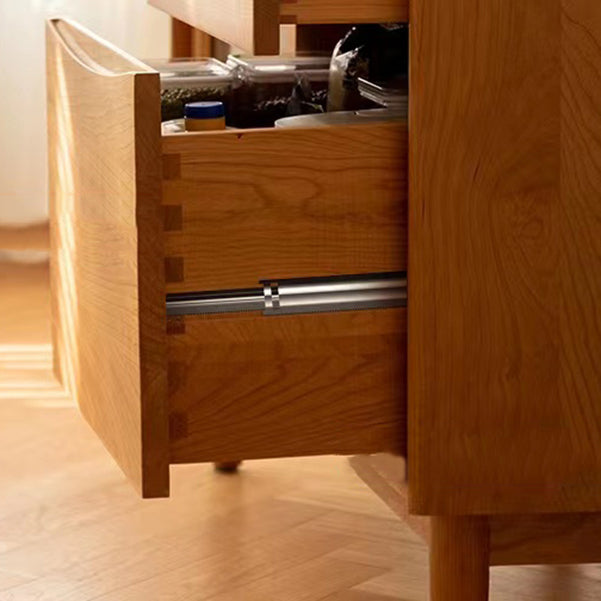 Modern Brown Dining Server Drawer Pine Solid Wood Sideboard with Glass Door