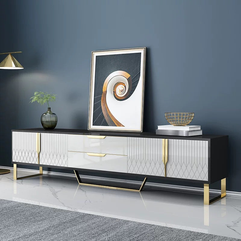 Glass TV Media Console Glam Media Console TV Stand with Drawers