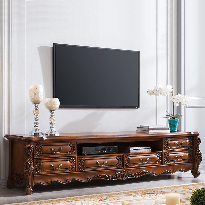 Traditional Rubber Wood TV Console Open Storage TV Media Stand for Living Room