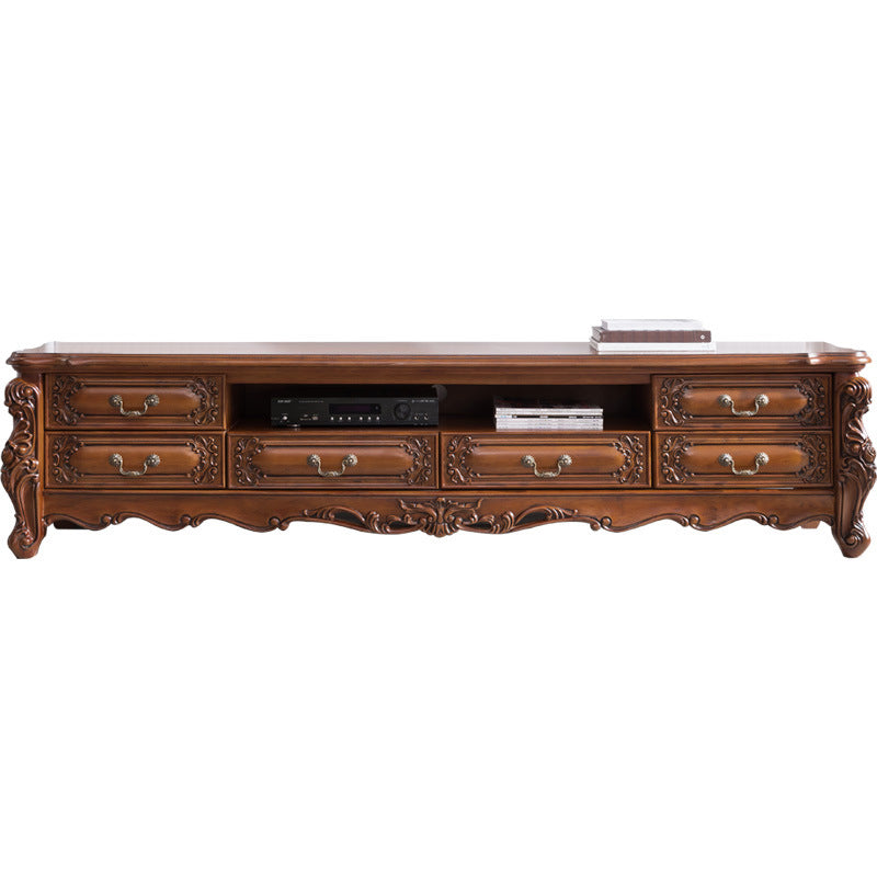 Traditional Rubber Wood TV Console Open Storage TV Media Stand for Living Room