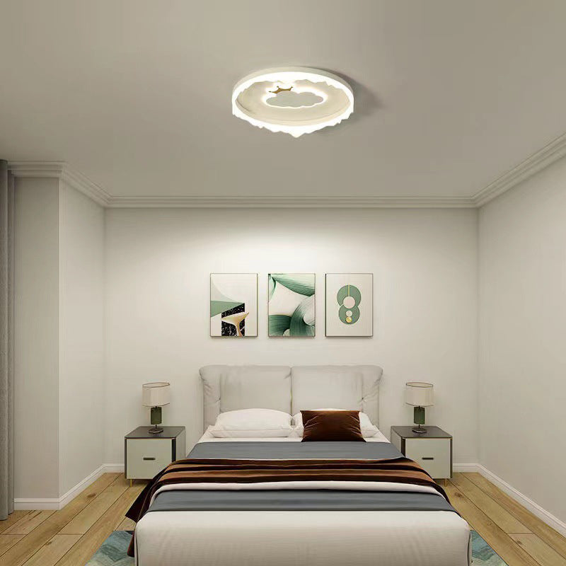 Circle Shape Flush Light Modern Style Metal 2 Lights Flush Mount in White