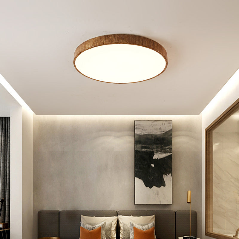 Resin and Acrylic Flush Mount Round LED Ceiling Flush in White / Wood Finish