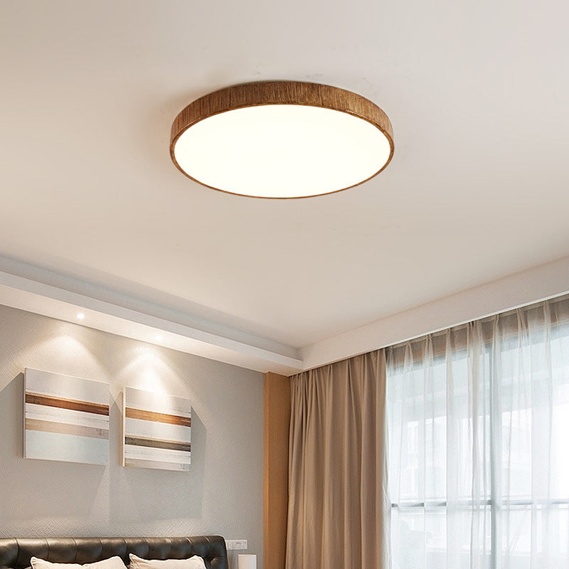 Resin and Acrylic Flush Mount Round LED Ceiling Flush in White / Wood Finish