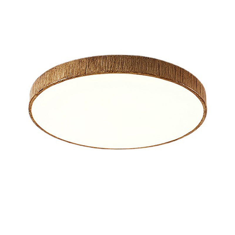 Resin and Acrylic Flush Mount Round LED Ceiling Flush in White / Wood Finish