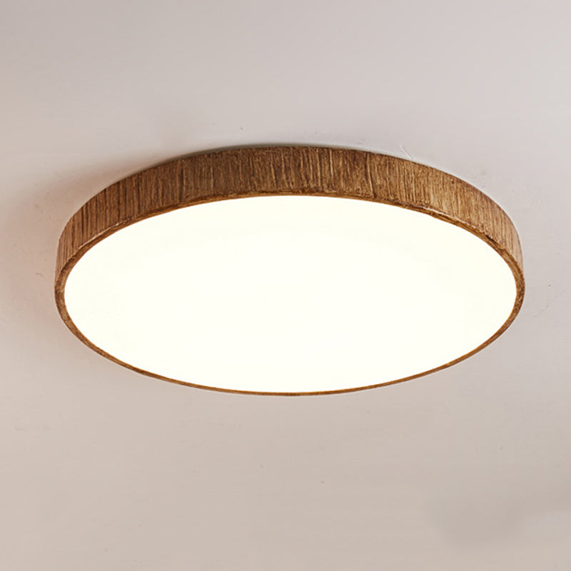 Resin and Acrylic Flush Mount Round LED Ceiling Flush in White / Wood Finish