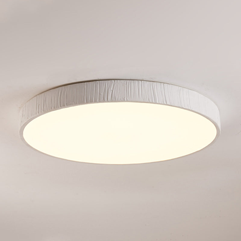 Resin and Acrylic Flush Mount Round LED Ceiling Flush in White / Wood Finish