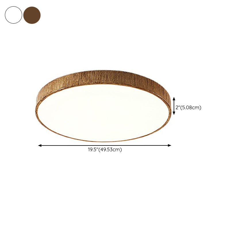 Resin and Acrylic Flush Mount Round LED Ceiling Flush in White / Wood Finish