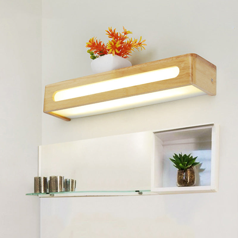 Contemporary Single Beige Bathroom Vanity Light LED Wooden Bath Bar