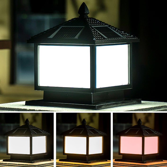 Modern Pillar Lamp Minimalist Solar Lamp with Acrylic Shade for Backyard