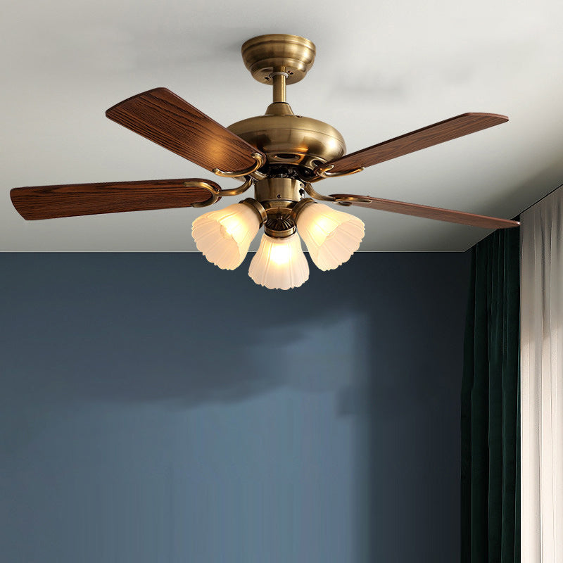 Nordic Style Ceiling Fan Lamp Brown Ceiling Fan Light with Glass Shade for Bedroom