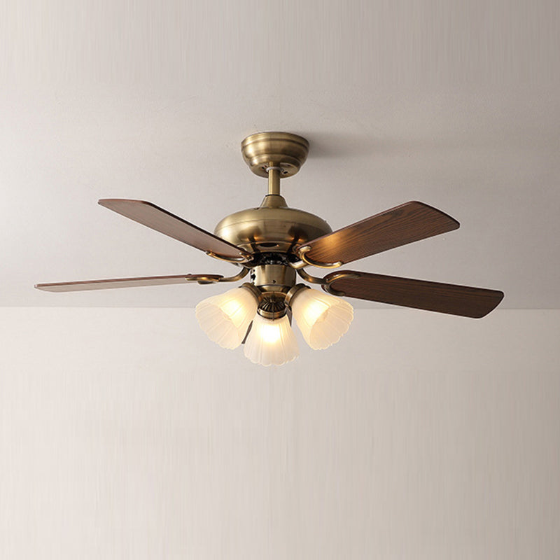 Nordic Style Ceiling Fan Lamp Brown Ceiling Fan Light with Glass Shade for Bedroom