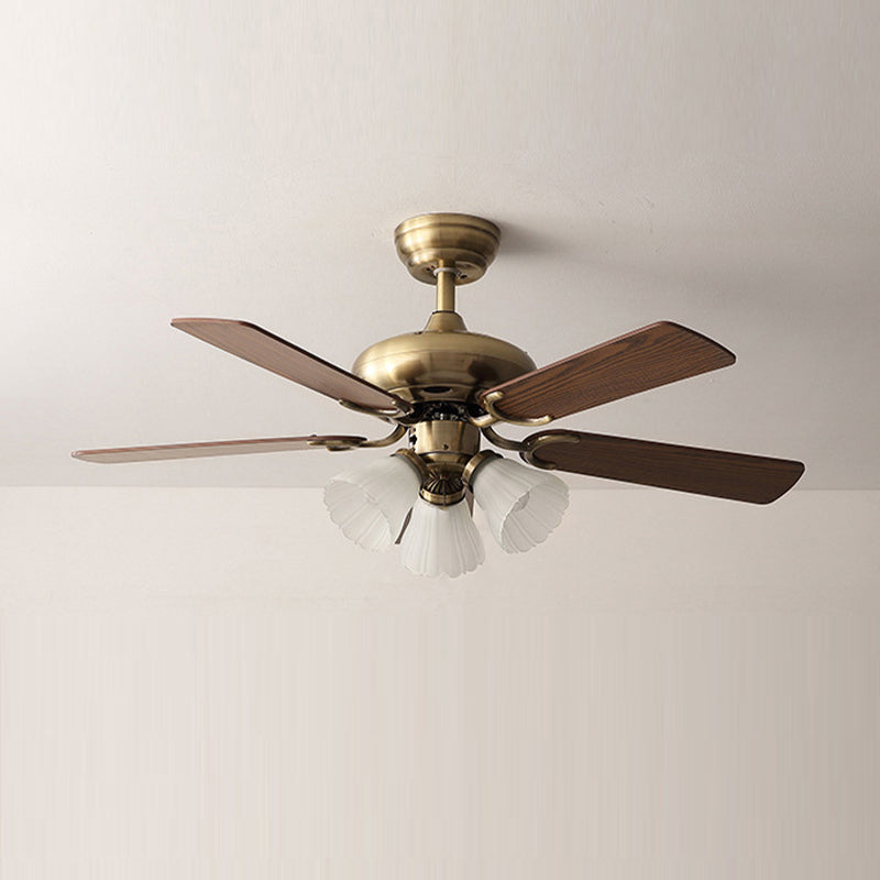 Nordic Style Ceiling Fan Lamp Brown Ceiling Fan Light with Glass Shade for Bedroom