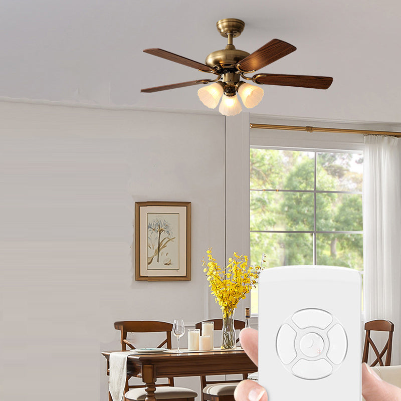 Nordic Style Ceiling Fan Lamp Brown Ceiling Fan Light with Glass Shade for Bedroom