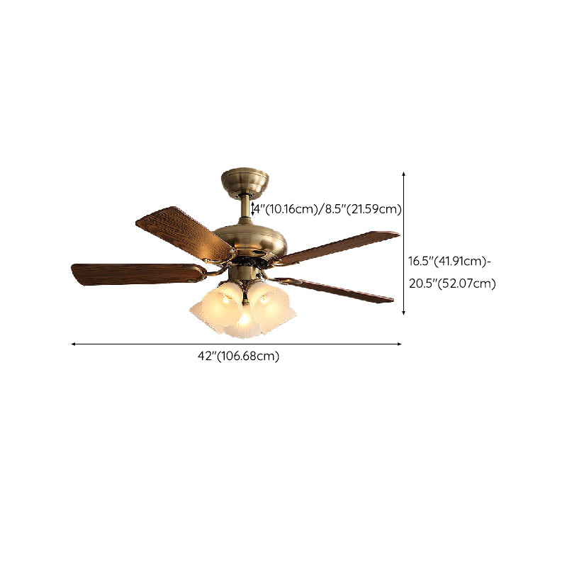 Nordic Style Ceiling Fan Lamp Brown Ceiling Fan Light with Glass Shade for Bedroom