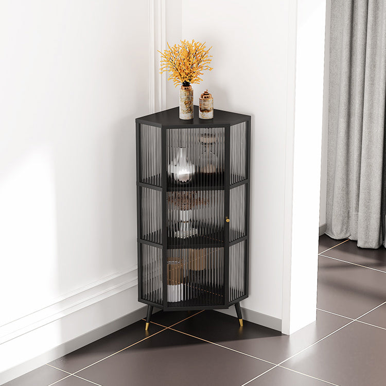 Industrial Curio Cabinet Metal Glass Doors Display Cabinet with Legs for Living Room