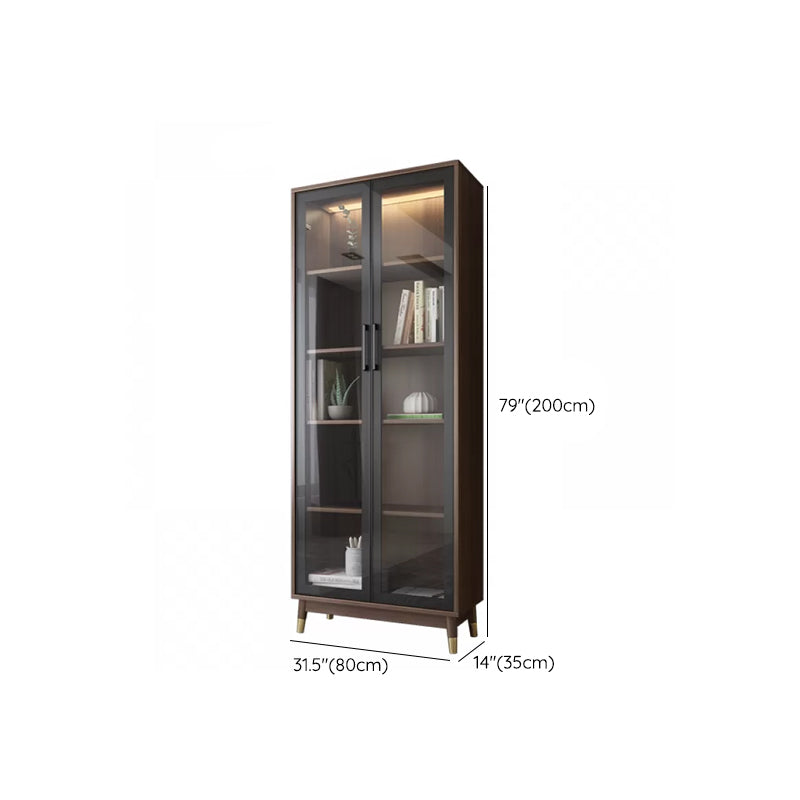 Modern Faux Wood Display Stand Glass Doors Display Cabinet for Living Room