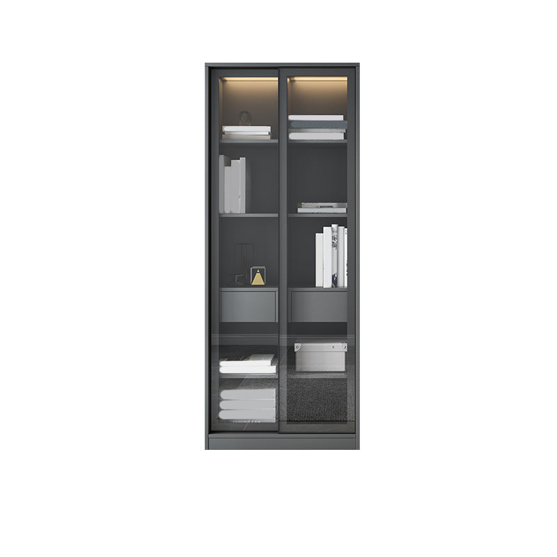 Contemporary Faux Wood Display Cabinet Sliding Doors Storage Cabinet for Living Room