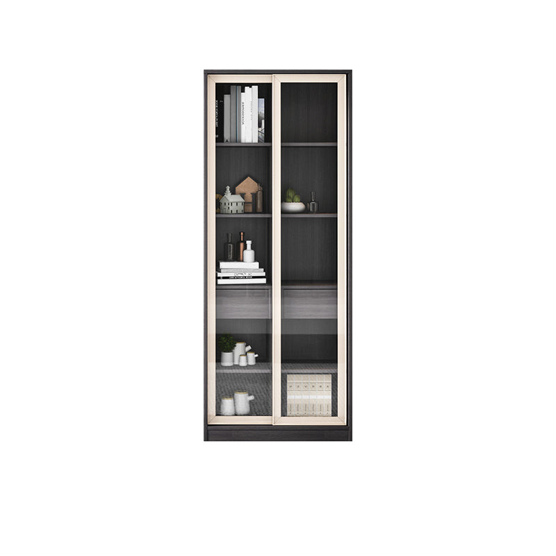 Contemporary Faux Wood Display Cabinet Sliding Doors Storage Cabinet for Living Room