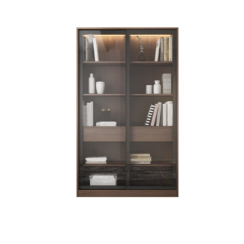 Contemporary Faux Wood Display Cabinet Sliding Doors Storage Cabinet for Living Room