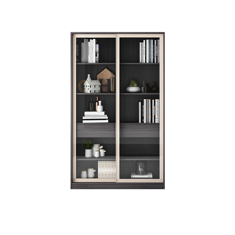 Contemporary Faux Wood Display Cabinet Sliding Doors Storage Cabinet for Living Room