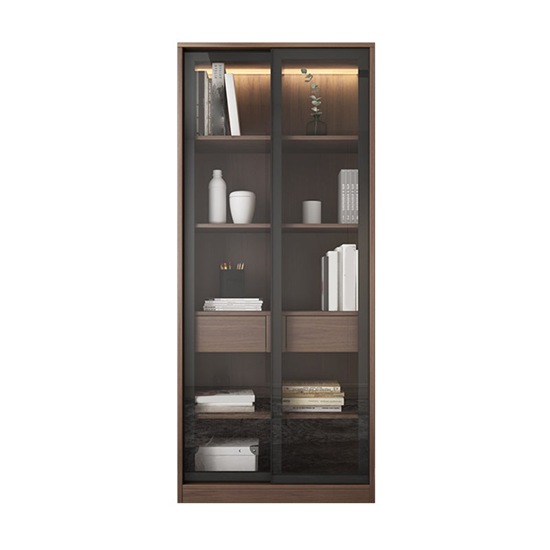 Contemporary Faux Wood Display Cabinet Sliding Doors Storage Cabinet for Living Room