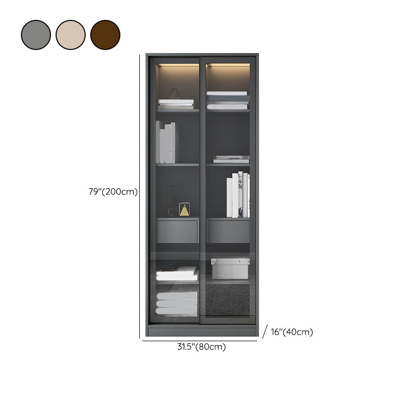 Contemporary Faux Wood Display Cabinet Sliding Doors Storage Cabinet for Living Room