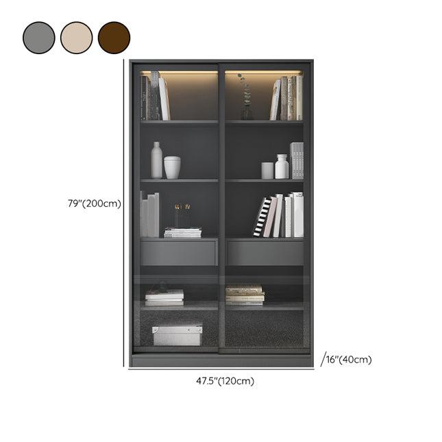 Contemporary Faux Wood Display Cabinet Sliding Doors Storage Cabinet for Living Room