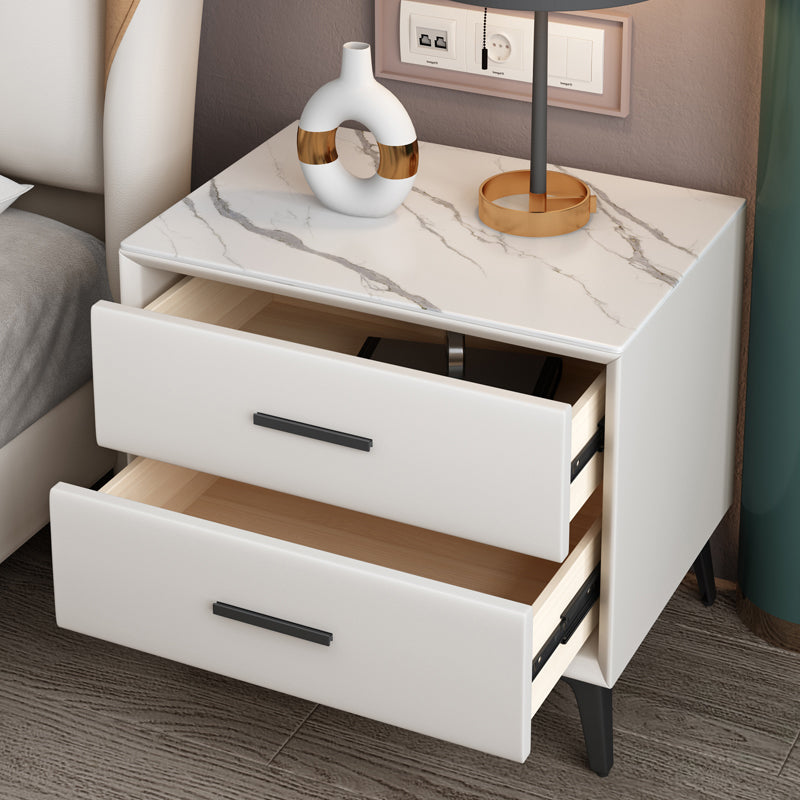 Modern Nightstand Stone Accent Table Nightstand with 2 Drawers